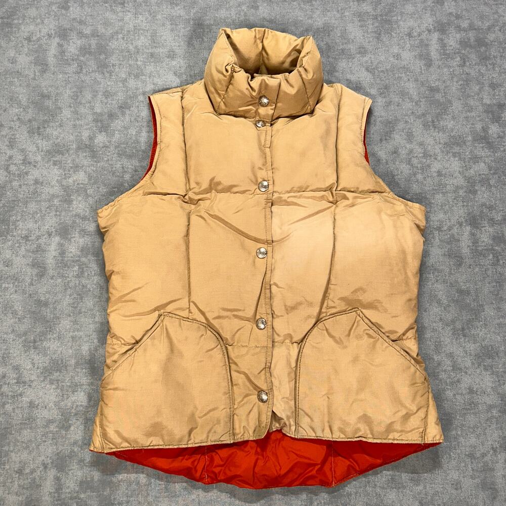 Vintage 70s Sierra Designs Down Fill Puffer Vest Womens 7/8 Beige Snap Front